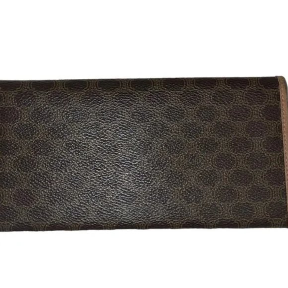 Celine Macadam Long Canvas Vintage Brown & Tan Continental Bifold Wallet Unisex - Picture 3 of 12